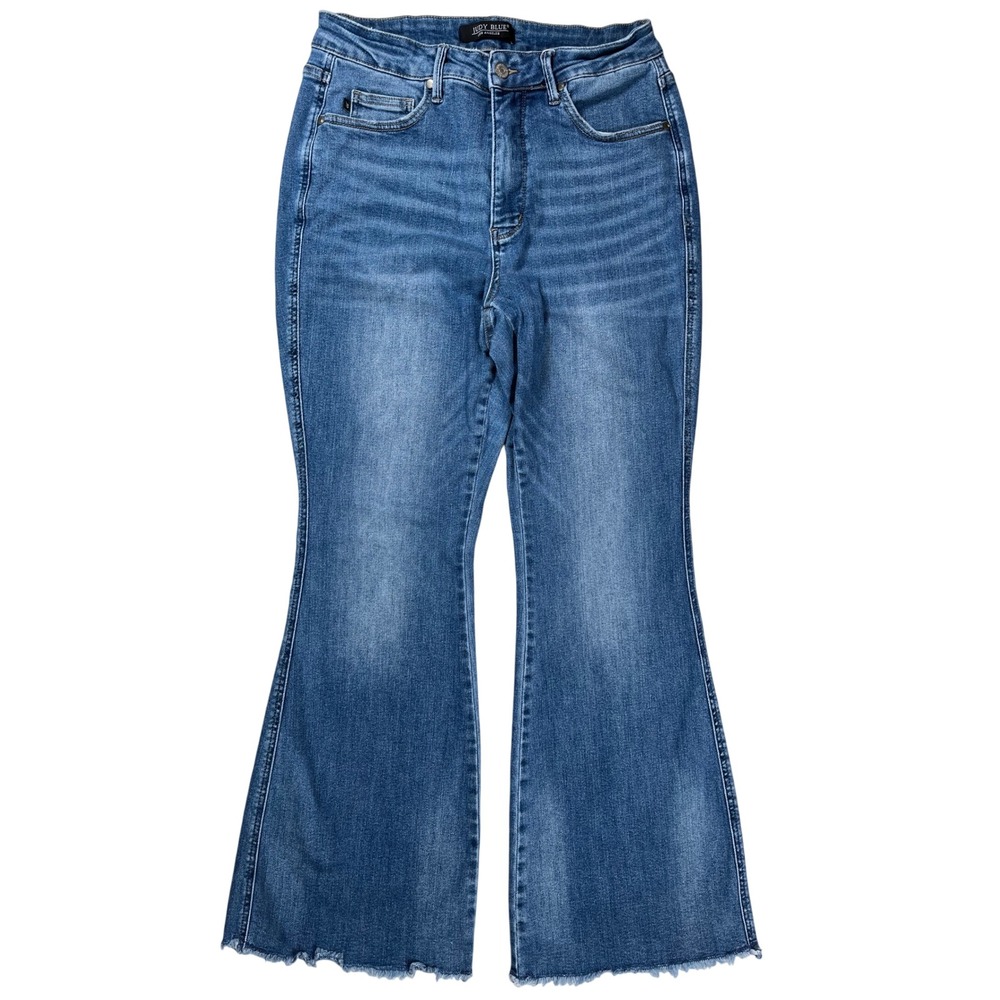 Judy Blue Flare Jeans Womens 14W Blue High Rise Raw Hem Stretch Casual Comfort
